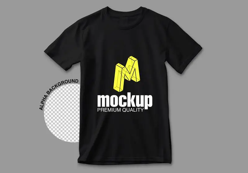 Logo Mockup on Black T-shirt on Transparent Background