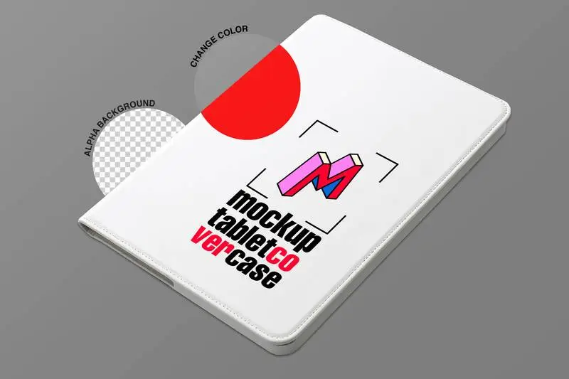 Logo Mockup on Tablet Cover Case on Transparent Background
