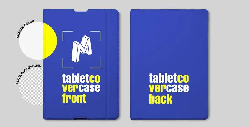 Mockup of Logo on iPad Cover Case Front and Back Collection on Transparent Background