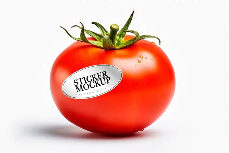 Mockup of Label on Red Tomato on White Background