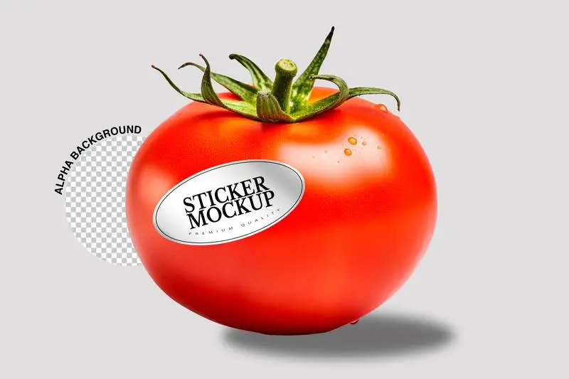 Label Mockup on Red Tomato on Transparent Background