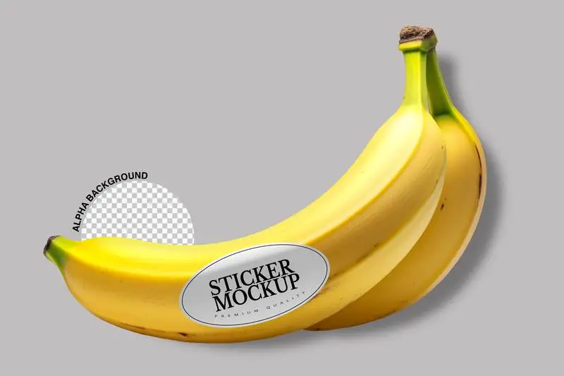 Mockup of Label on Pair of Bananas on Transparent Background