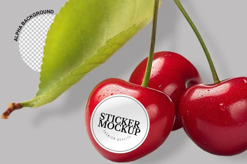 Label Mockup on Cherry on Transparent Background