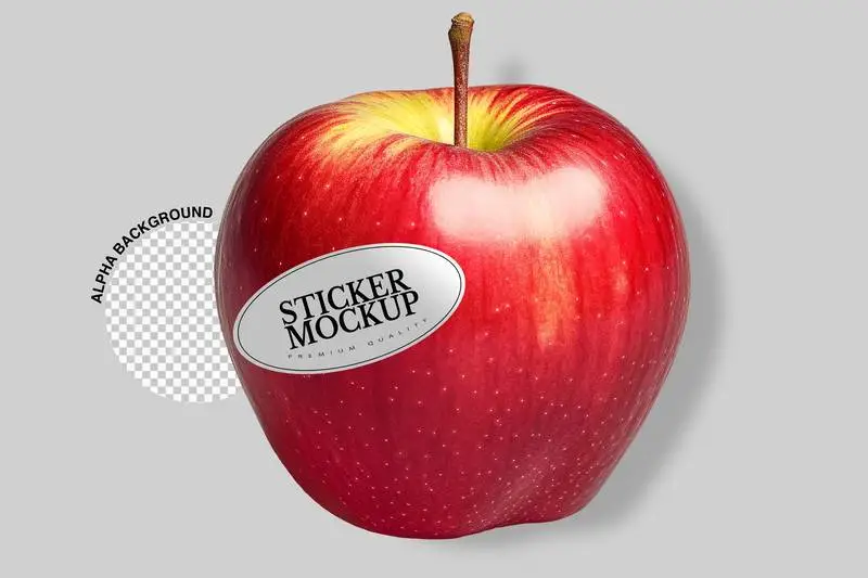 Label Mockup on Red Apple on Transparent Background