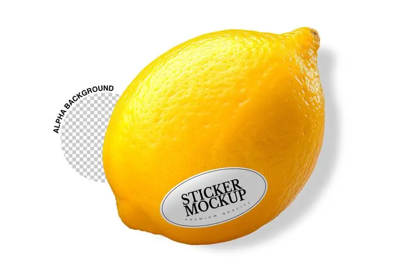 Label Mockup on Lemon on Transparent Background