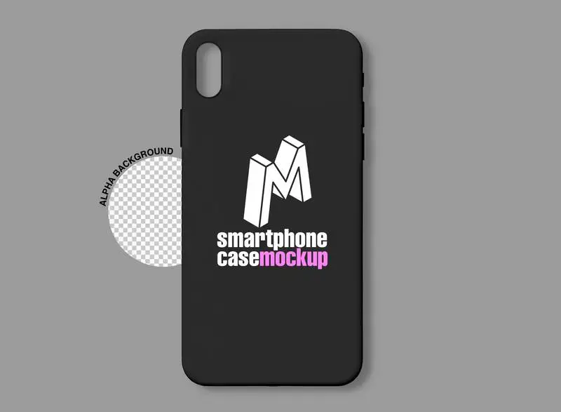 Black Smartphone Case Label Mockup on Transparent Background