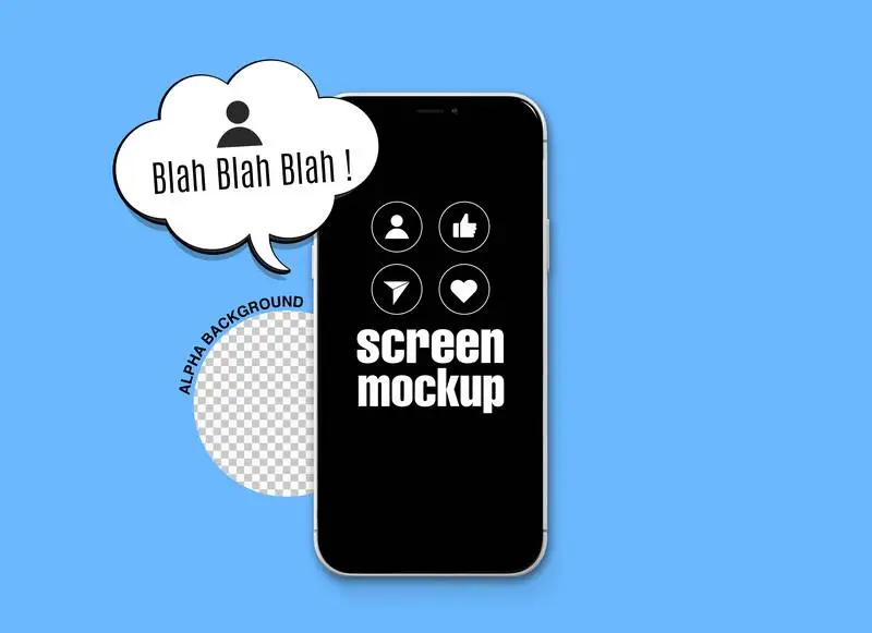Smartphone Screen Mockup with Bubble on Transparent Background