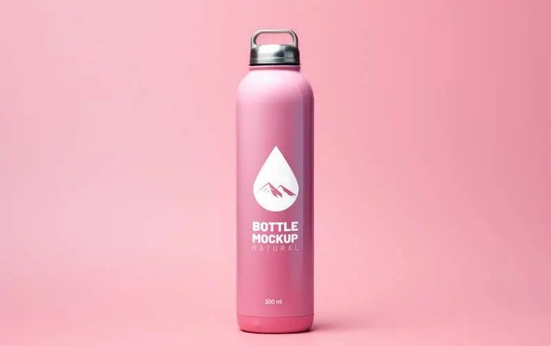 Logo Mockup on Reusable Pink Water Bottle