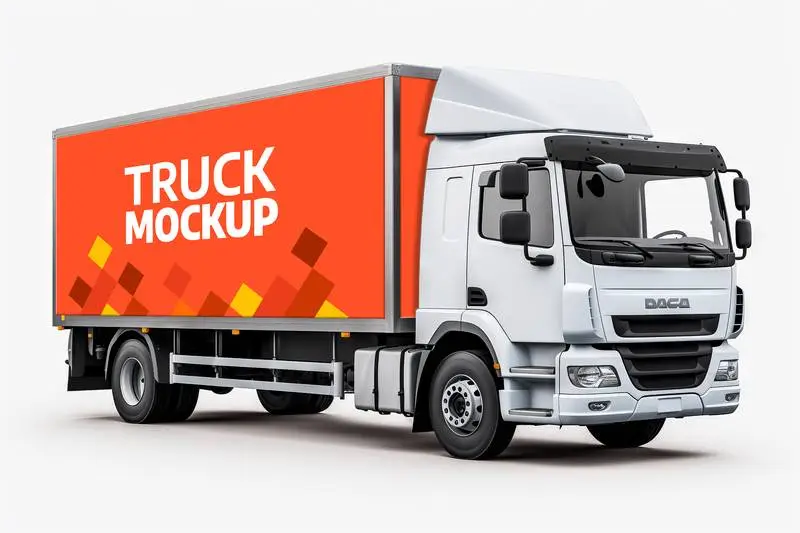 Mockup of Panel on White Truck on White Background