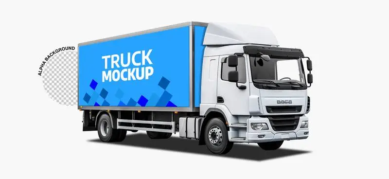 Mockup of Panel on White Truck on Transparent Background
