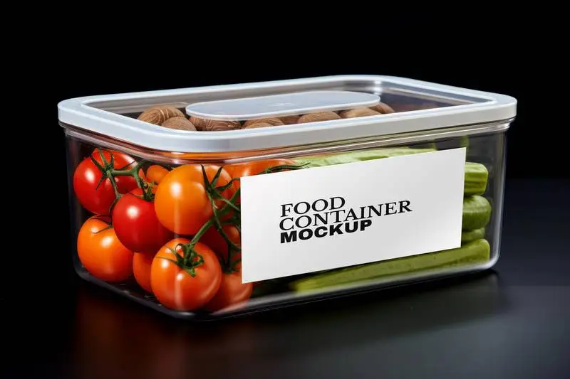 Mockup of Label on Glass Container with Vegetables on a Dark Background