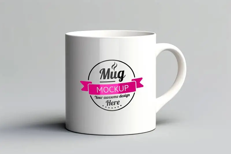 Mockup of Label on White Mug on White Background