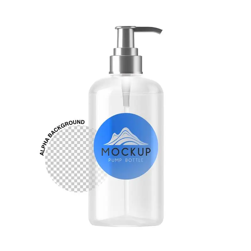 Mockup of Label on Transparent Bottle with Pump on Transparent Background