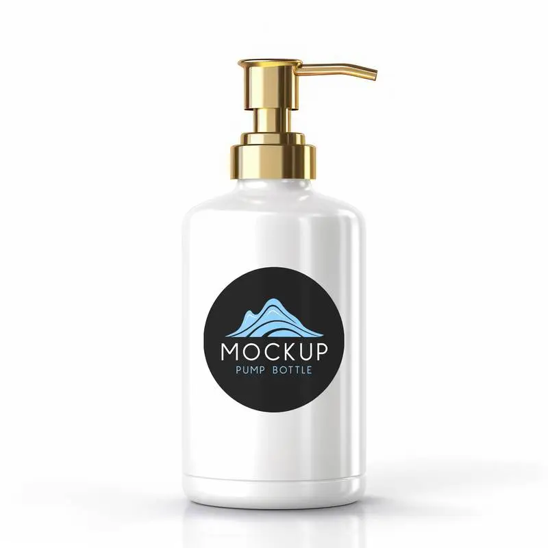 Label Mockup on Elegant Ceramic Bottle with Pump on White Background
