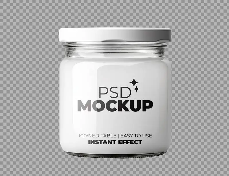 Label Mockup on White Jar with Lid on Transparent Background