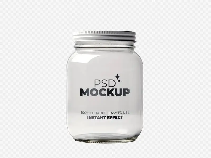 Mockup on Transparent Jar with Metal Lid on White Background