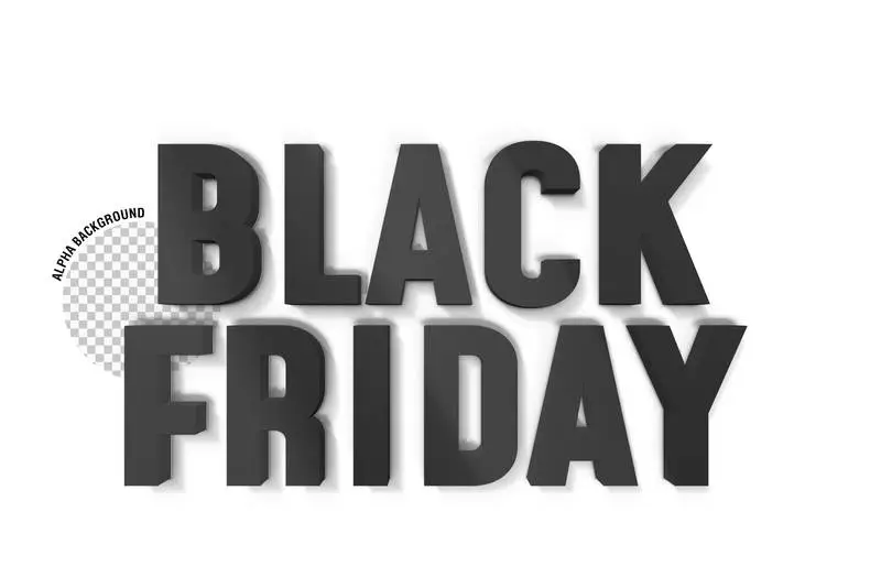 Black Gradient Lettering for Black Friday on a Transparent Background