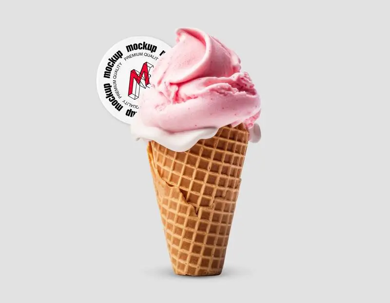 Strawberry Ice Cream Round Label Mockup with Transparent Background