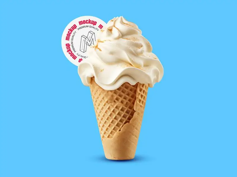 Mockup of a Round Label on Vanilla Ice Cream with Transparent Background