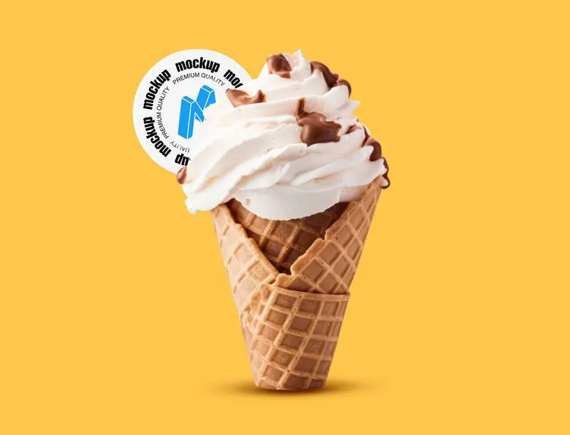 Mockup of Round Label on Cream and Chocolate Ice Cream with Transparent Background