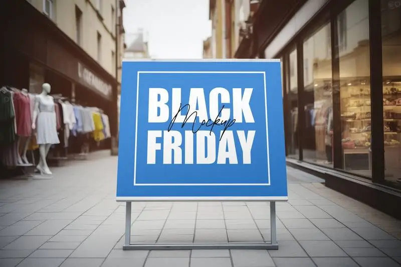 Mockup of a Advertising Poster in Front of a Shop for Black Friday