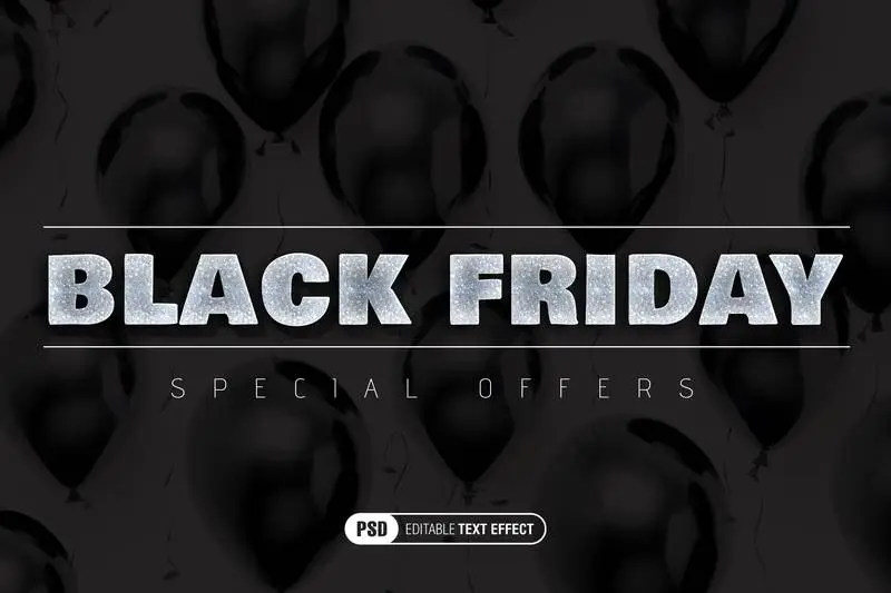Stylish Black Friday Banner with Black Balloons Background