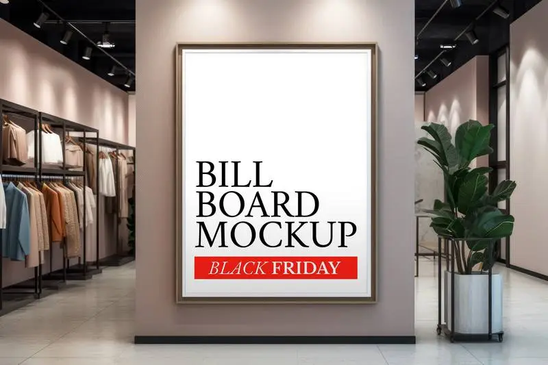 Mockup of Billboard with Metal Frame in Modern Apparel Shop