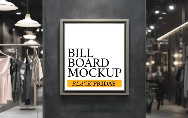Poster Mockup with Metal Frame in Modern Clothing Shop