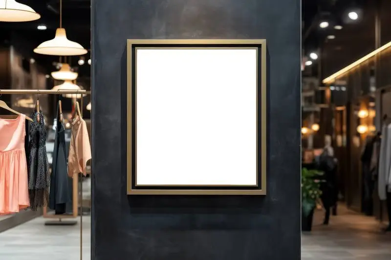 Blank Image of Poster with Metal Frame in Modern Clothing Shop