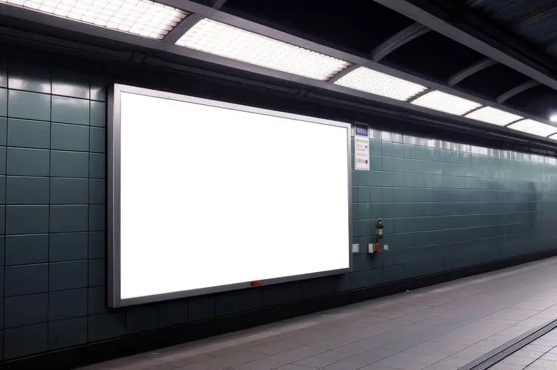 Subway Billboard Poster Blank Image with Metal Frame and Tiled Wall
