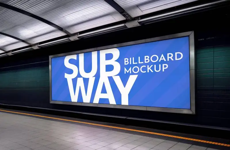 Mockup of Subway Billboard Poster on Tiled Wall