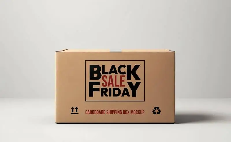 Mockup of Label on Cardboard Box for Shipping on Grey Background