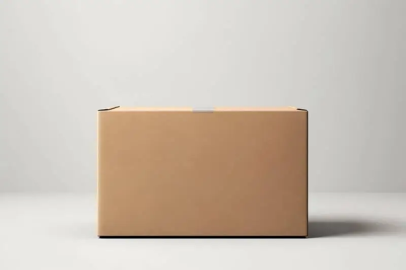 Image Blank Label on Cardboard Box for Shipping on Grey Background