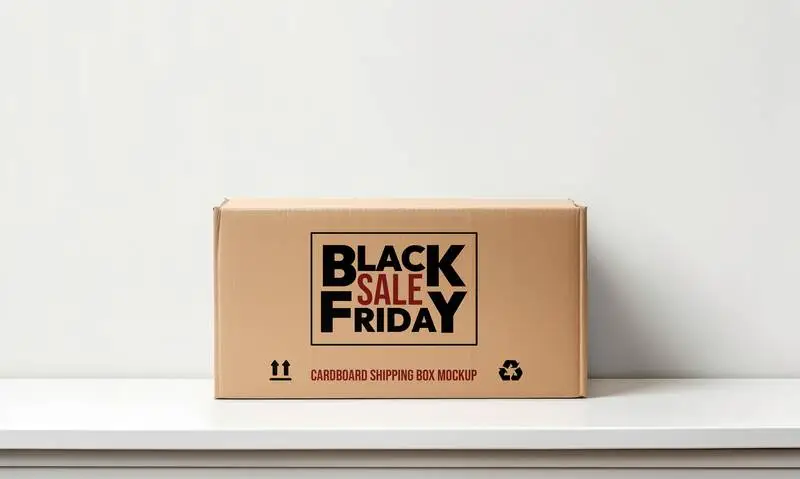 Mockup Label on Cardboard Box to Mail on Tabletop
