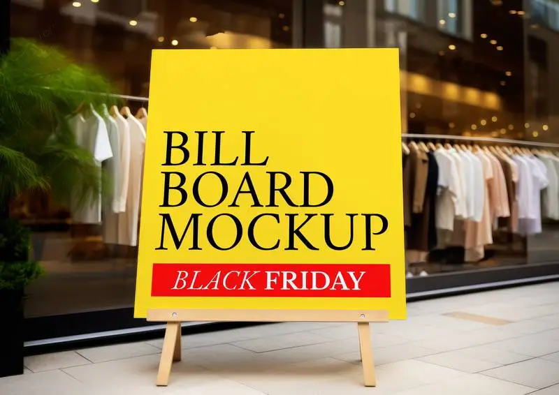 Mockup of Panel on Easel on Clothes Shop Door