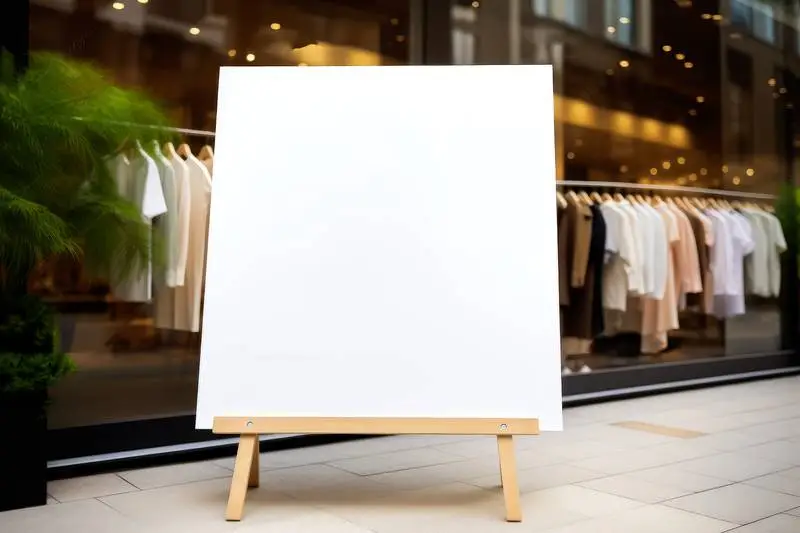 Blank Image of Panel on Easel on Door of Clothing Shop