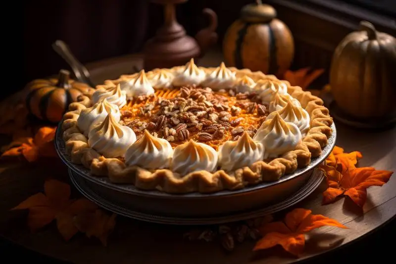 Photo of a Pumpkin Pie on a Warm Autumn Background