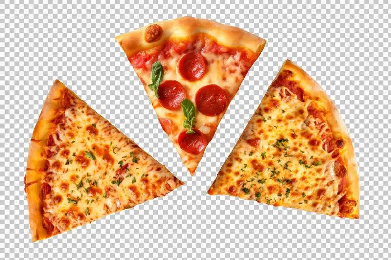 Three Slices of Delicious Pizza Isolated on a Transparent Background