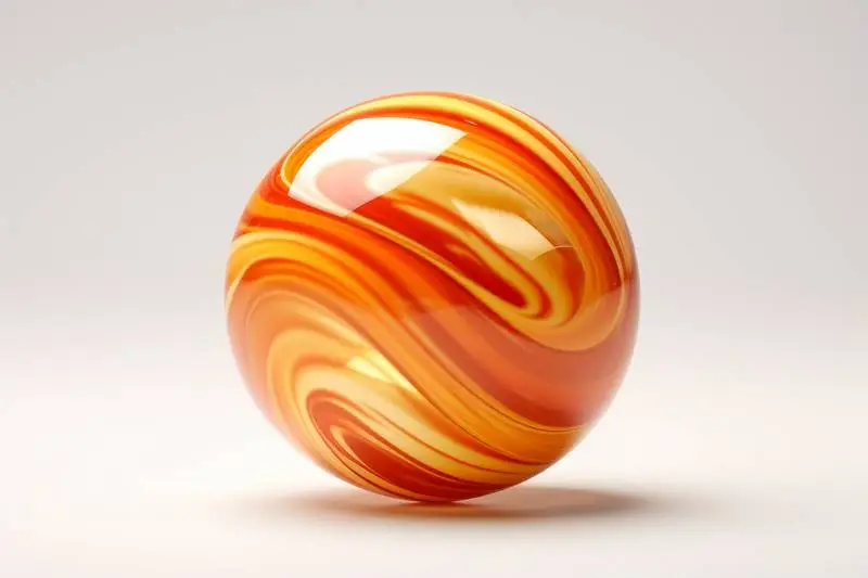 A Polished Orange Stone Ball on a White Background