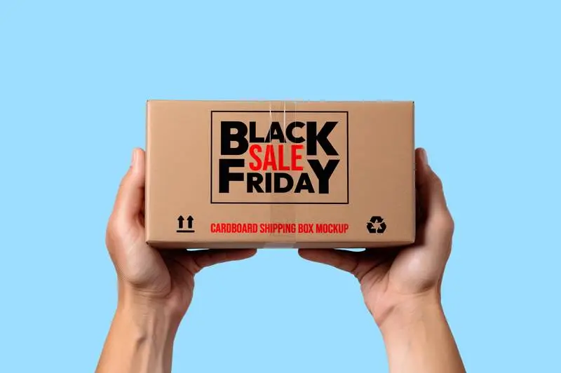 Mockup of Label on Delivery Box with Hands on Transparent Background