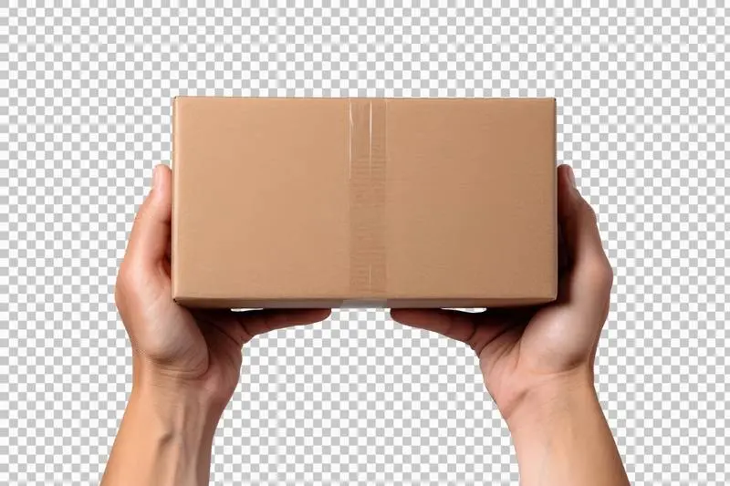 Isolated Image of Delivery Box with Hands on Transparent Background