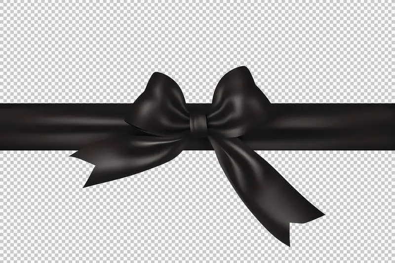 Black Ribbon Bow Isolated on Transparent Background