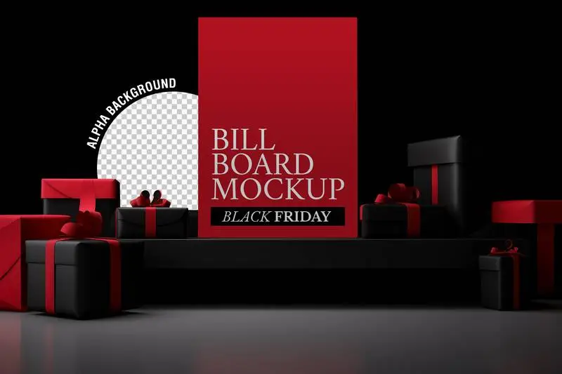 Poster Panel Mockup with Gift Boxes for Black Friday