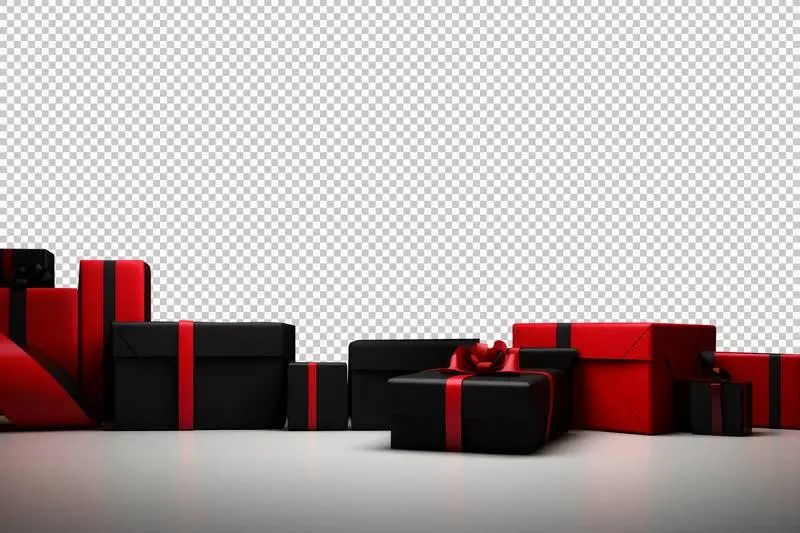 Red and Black Gift Boxes Scene Isolated on Transparent Background