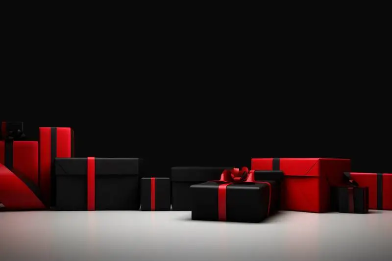 Red and Black Gift Boxes Scene on Dark Background