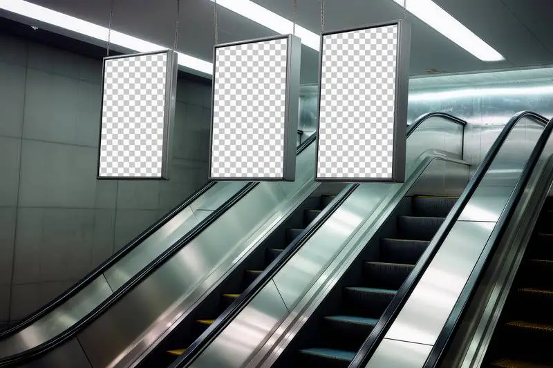 Three Transparent Posters Inside Subway Station