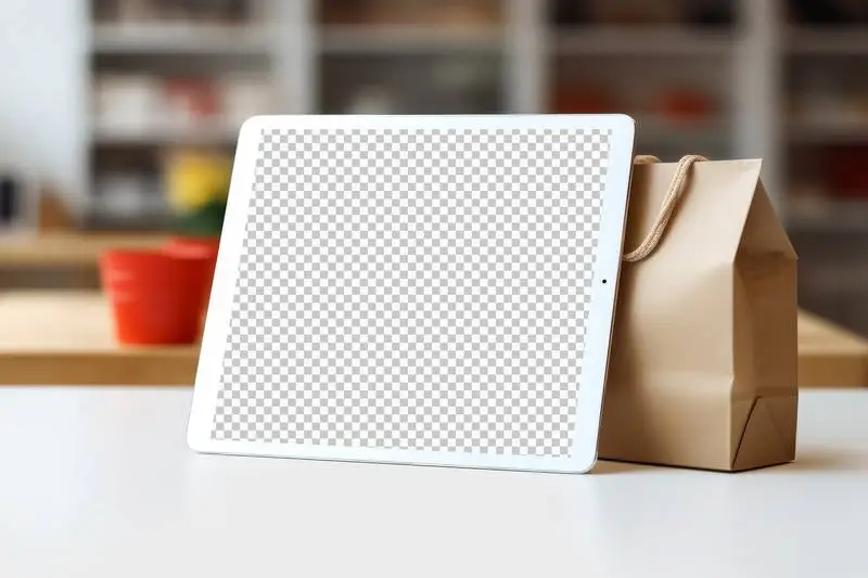 White Tablet with Transparent Screen on White Surface