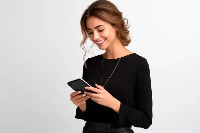 Young Woman Smiling While Shopping With Smartphone