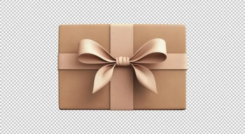 Isolated Image of Golden Gift With 3D Bow on Transparent Background