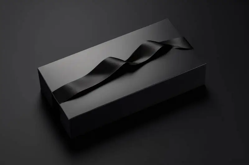 Picture of Elegant Black Box With Black Ribbon on Dark Background